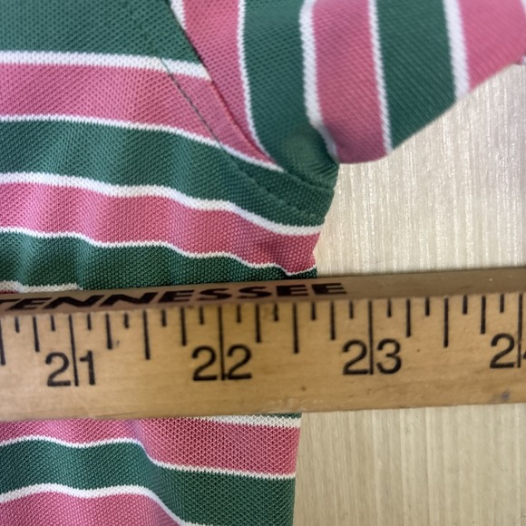 Peter Millar Polo Shirt L Summer Comfort Golf Striped Pink Green Make A Wish - Picture 8 of 8